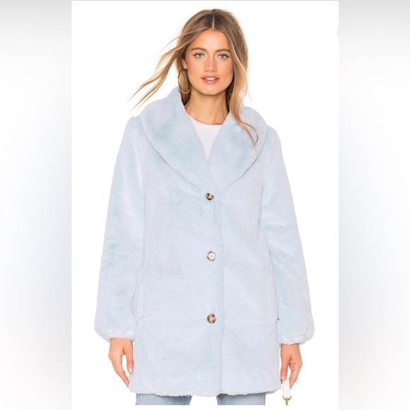 Majorelle Brinley Faux Fur Coat in Baby Blue - Size L - Picture 3 of 13